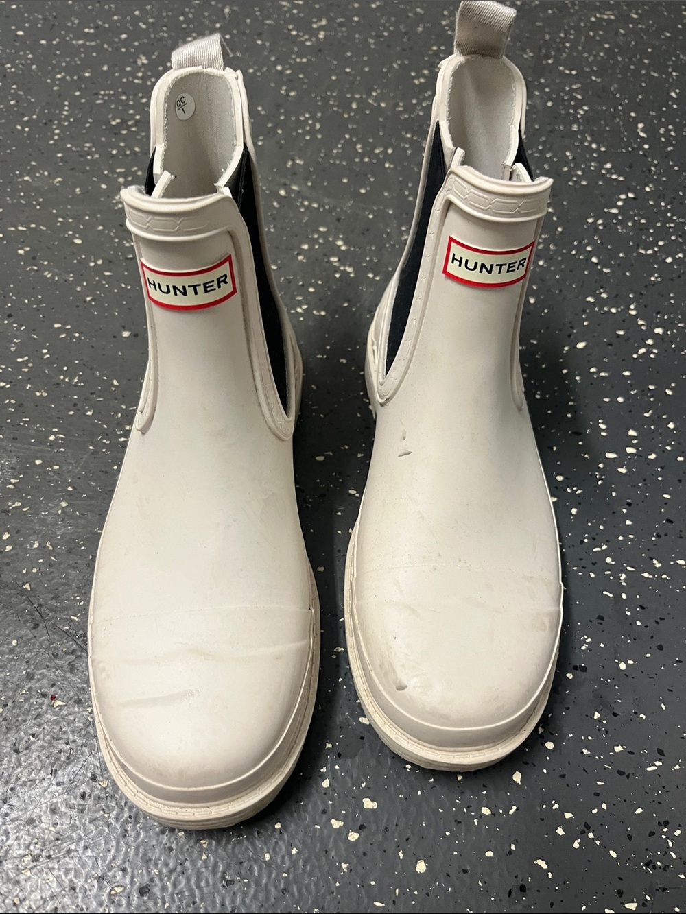 Hunter White Chelsea Rain Boots with Black Gusset